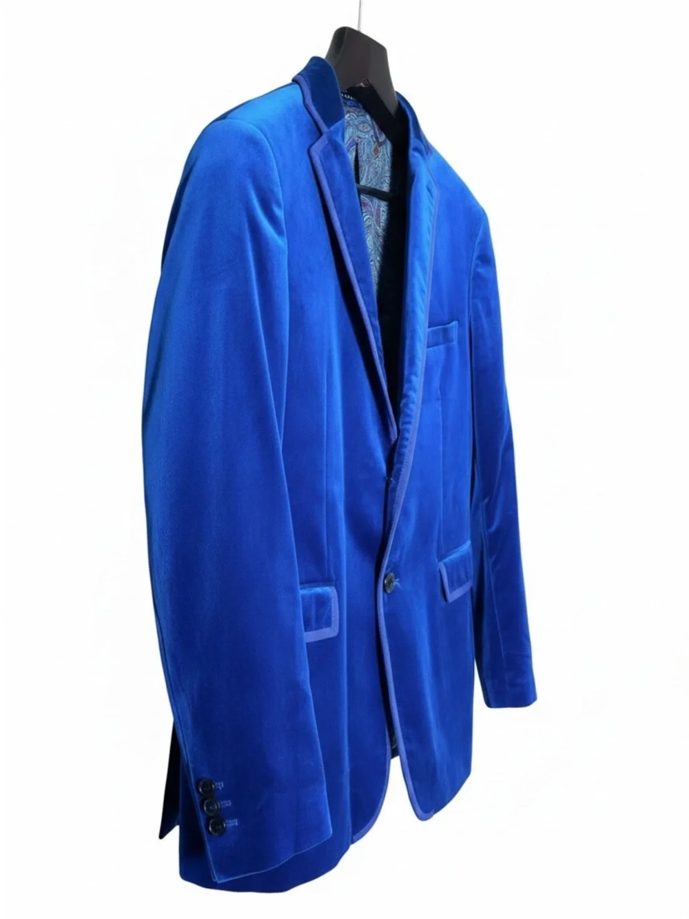 Etro Milano Peacock Blue Velvet Blazer Jacket Italian 56 US 46 XL